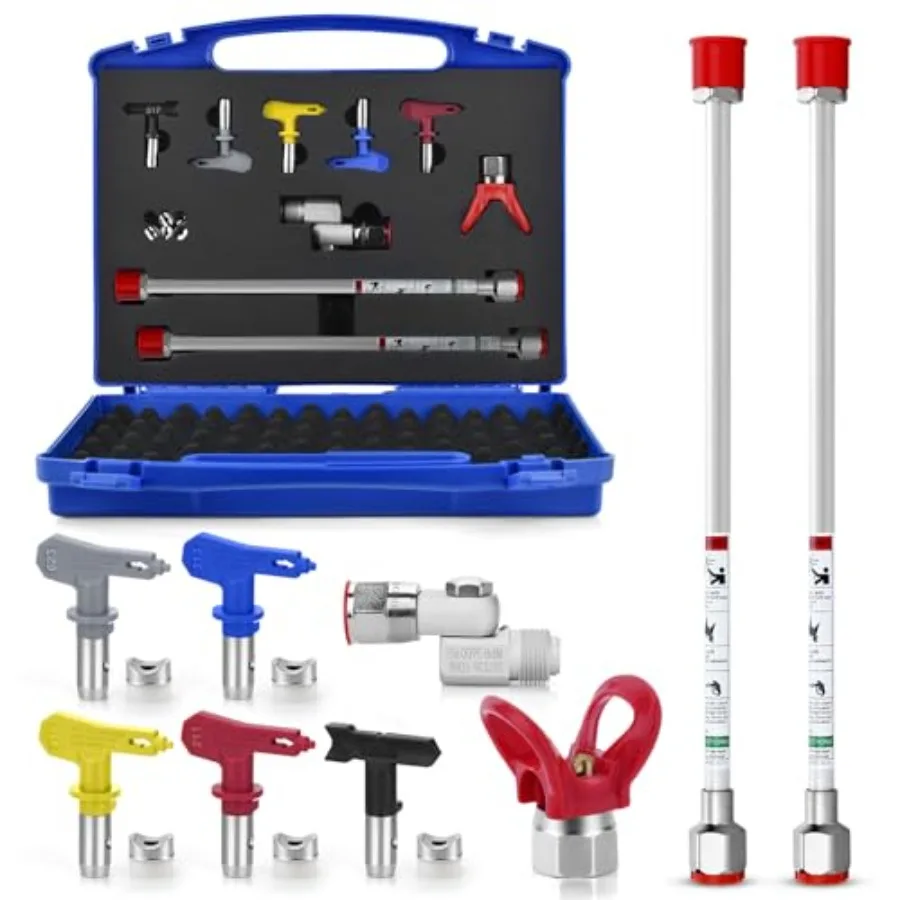 9PCS Airless Paint Sprayer Accessory Set with 5Pcs Reversible Airless Spray Tips2Pcs Extension Rod Nozzle Tip Guards and Airles
9PCS Airless Paint Sprayer Accessory Set with 5Pcs Reversible Airless Spray Tips2Pcs Extension Rod Nozzle Tip Guards and Airles