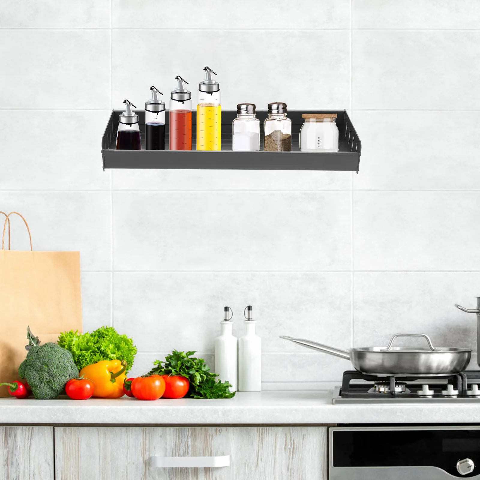 Wall Mounted Kitchen Shelf Spice Organizer Rack Grey Aluminum Storage Rack for Seasoning Bottles Wall Mount Organizer Easy 
Wall Mounted Kitchen Shelf Spice Organizer Rack Grey Aluminum Storage Rack for Seasoning Bottles Wall Mount Organizer Easy