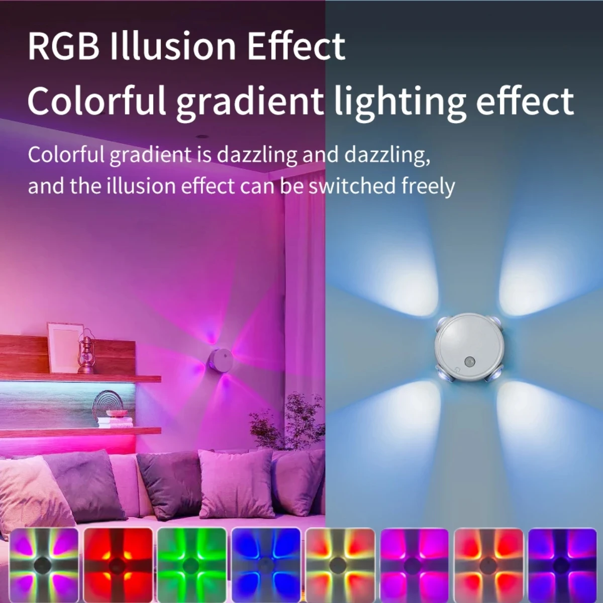 Intelligent RGB gradient night light with 4 magnetic sensors, rechargeable wall light bedroom cabinet, wardrobe, staircase light
Intelligent RGB gradient night light with 4 magnetic sensors, rechargeable wall light bedroom cabinet, wardrobe, staircase light