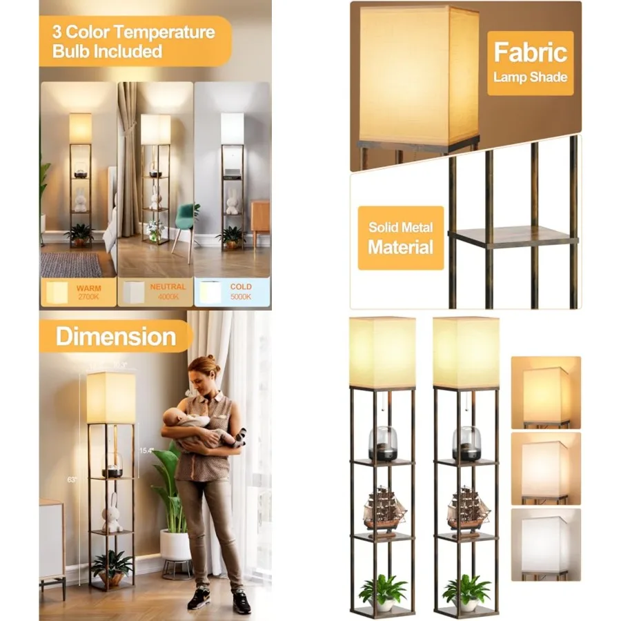 Floor Lamp with Shelves for Living Room 2 Pack, Shelf Floor Lamp with 3 CCT LED Bulb, Corner Display Standing Column Lamp Etage
Floor Lamp with Shelves for Living Room 2 Pack, Shelf Floor Lamp with 3 CCT LED Bulb, Corner Display Standing Column Lamp Etage