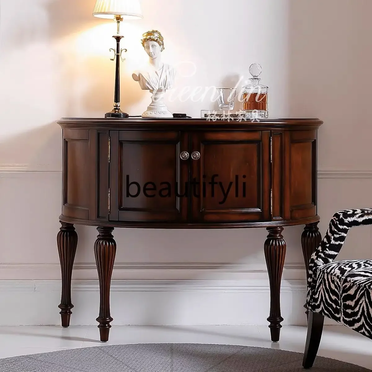 French retro solid wood semi-round entrance cabinet/American country living room decorative cabinet/art locker6220
French retro solid wood semi-round entrance cabinet/American country living room decorative cabinet/art locker6220