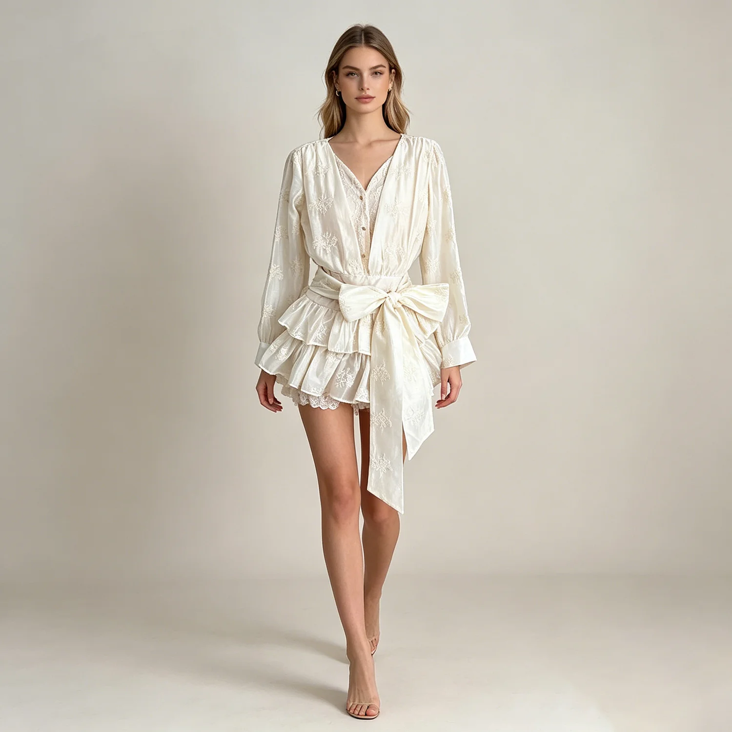 LIMO V-neck top+shorts for Woman , embroidered fabric, big waist bow. Romantic & elegant for 2026 daily wear.
LIMO V-neck top+shorts for Woman , embroidered fabric, big waist bow. Romantic & elegant for 2026 daily wear.