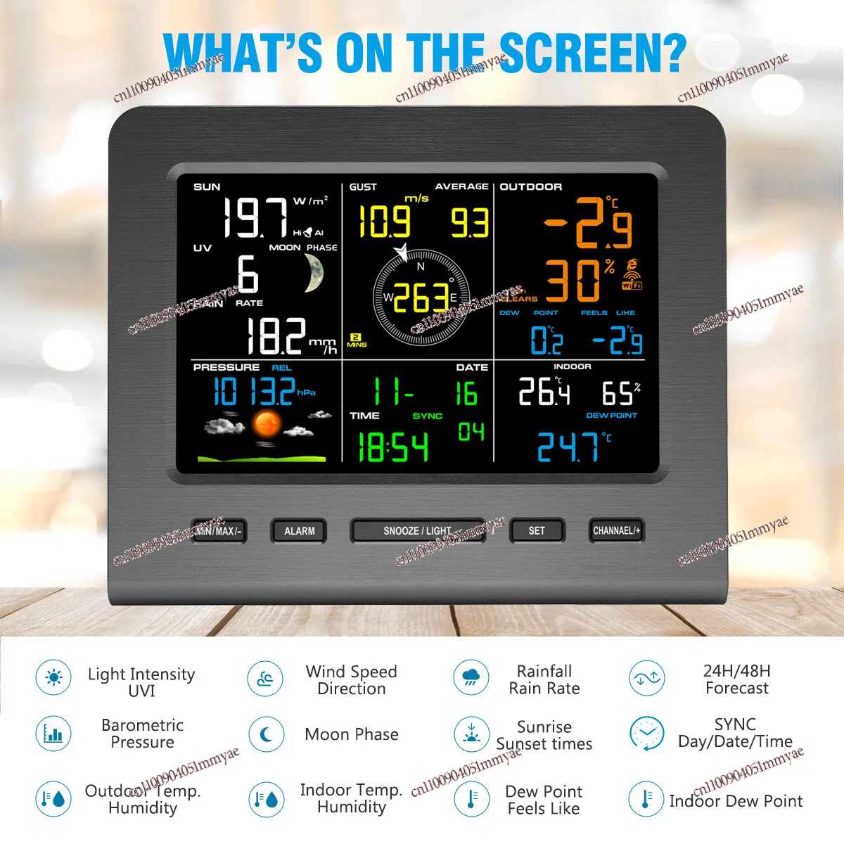 FT0360 Wi-Fi Weather Station Wireless Outdoor Solar Powered 7-in-1 Weather Sensor LCD Console Display Weather Forecast 
FT0360 Wi-Fi Weather Station Wireless Outdoor Solar Powered 7-in-1 Weather Sensor LCD Console Display Weather Forecast