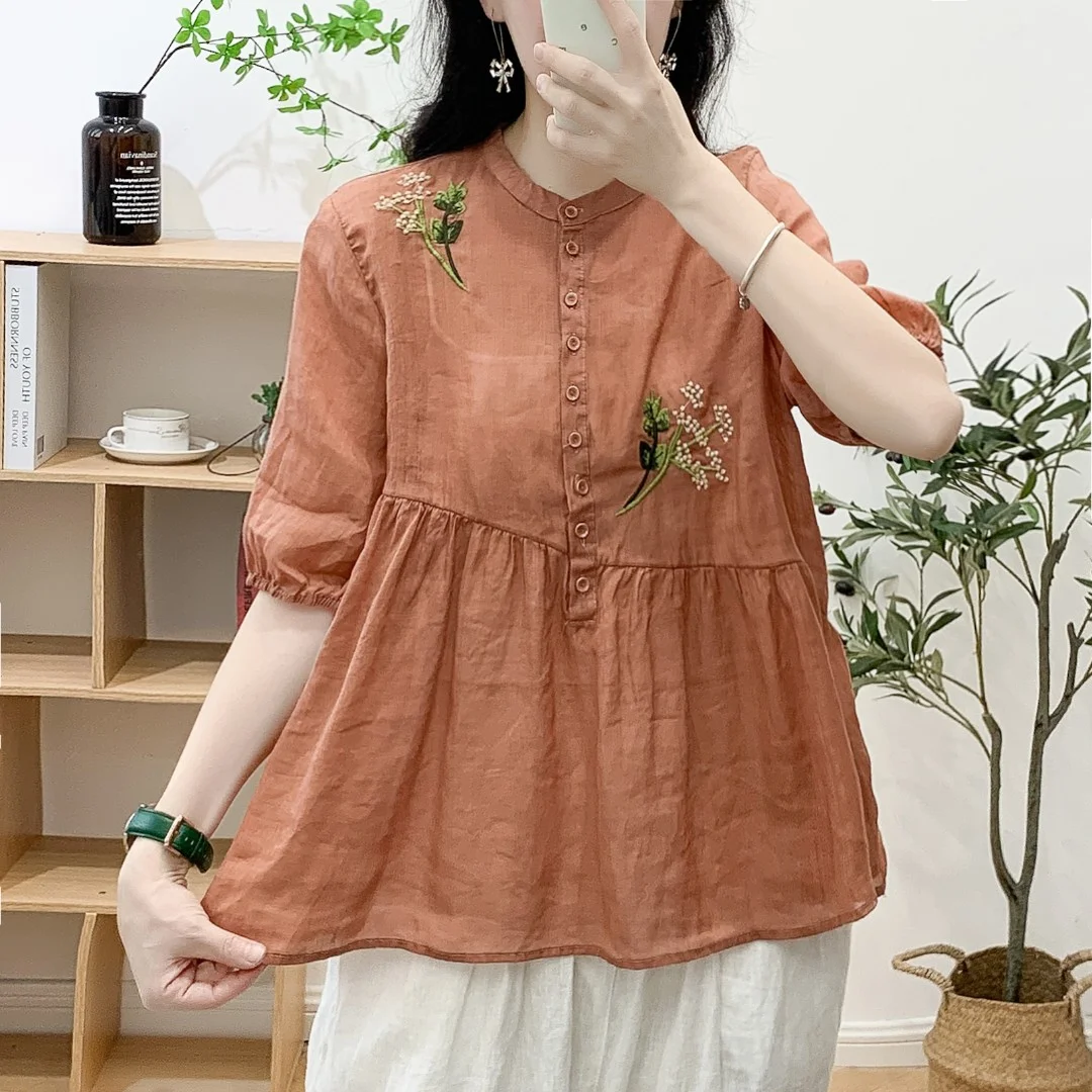 Summer New Arrival: Bohemian Retro Pure Cotton Embroidered Doll Shirt with Lantern Sleeves and Round Neck Pullover Shirt
Summer New Arrival: Bohemian Retro Pure Cotton Embroidered Doll Shirt with Lantern Sleeves and Round Neck Pullover Shirt