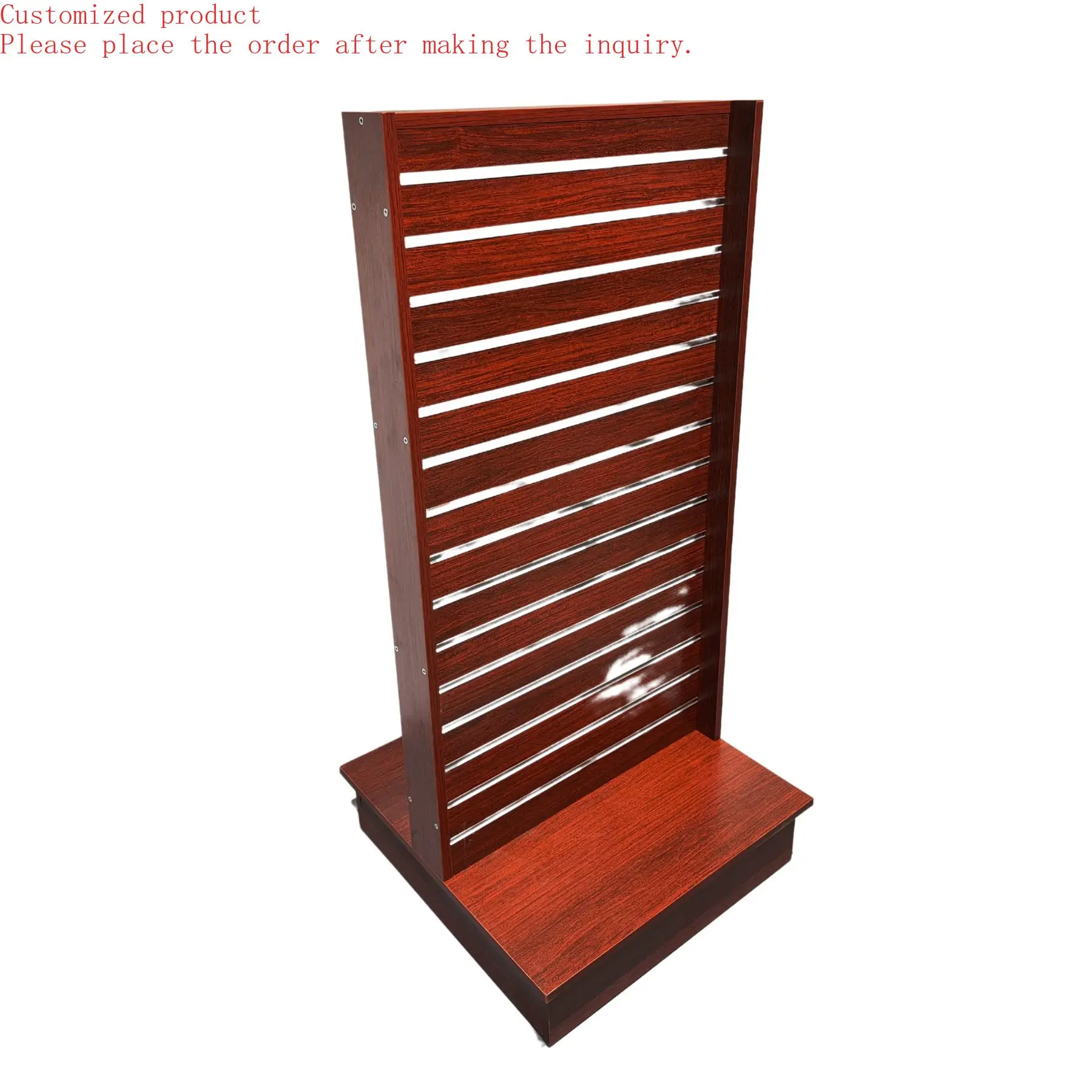 Custom.Red Wood Grain Melamine Display Stand Shopping Store Slatwall Display Shelf
Custom.Red Wood Grain Melamine Display Stand Shopping Store Slatwall Display Shelf