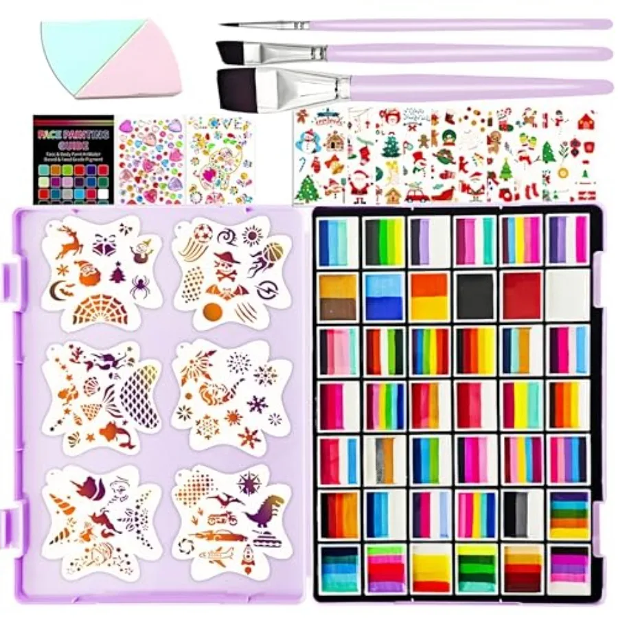148 Colors Professional Face Painting Kit for 42X10g Water Activated Split Cake Face Paint with Stencil and Brushes, Hypoallerg
148 Colors Professional Face Painting Kit for 42X10g Water Activated Split Cake Face Paint with Stencil and Brushes, Hypoallerg