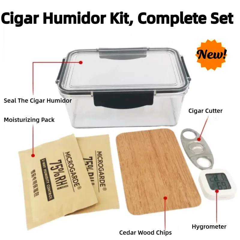 Sealed Cigar Humidor Box Containing Cigar Cutter Cigar Cutter Hygrometer Cedar Wood Chips Moisturizing Pack Portable Travel Tool
Sealed Cigar Humidor Box Containing Cigar Cutter Cigar Cutter Hygrometer Cedar Wood Chips Moisturizing Pack Portable Travel Tool