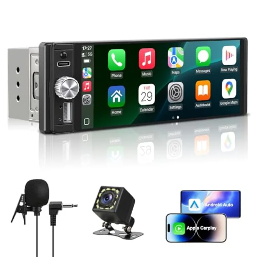 Single Din Radio Car Stereo with Apple CarPlay and Android Auto, 6.28 Inch HD Touch CarPlay Screen, Backup Cam, Bluetooth, MP5,
Single Din Radio Car Stereo with Apple CarPlay and Android Auto, 6.28 Inch HD Touch CarPlay Screen, Backup Cam, Bluetooth, MP5,
