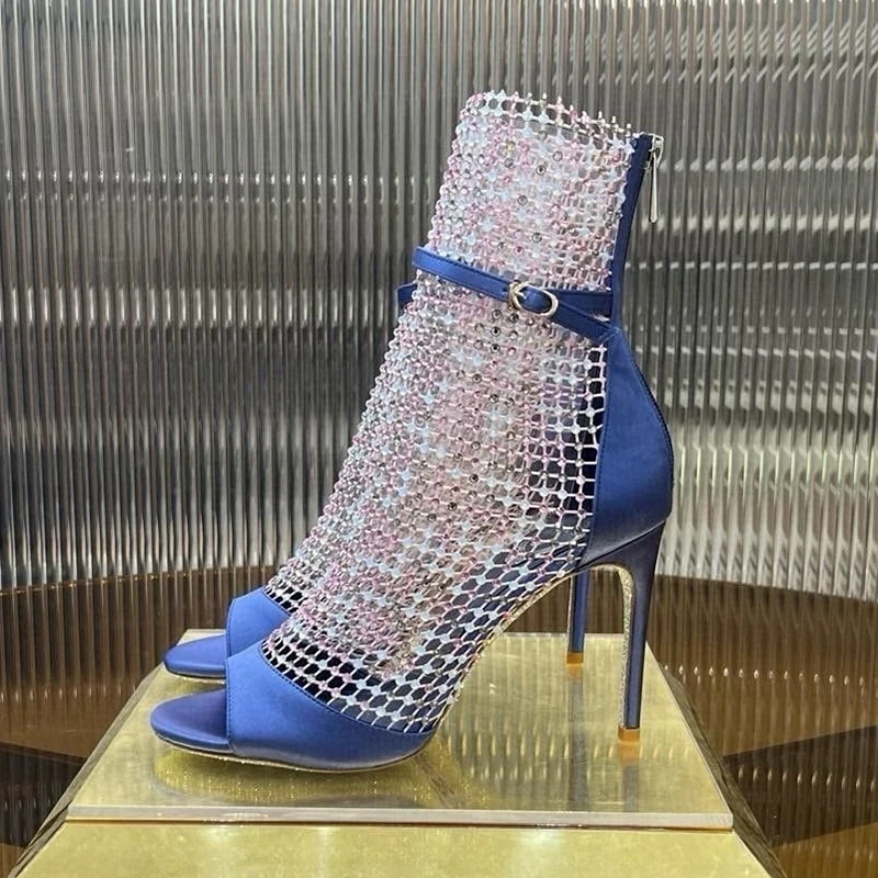 New Cool Boots Women Mesh Hollow Design Thin Heels Dress Shoes Summer Rhinestone Decor Open Toe Thin High Heels Sandalias
New Cool Boots Women Mesh Hollow Design Thin Heels Dress Shoes Summer Rhinestone Decor Open Toe Thin High Heels Sandalias