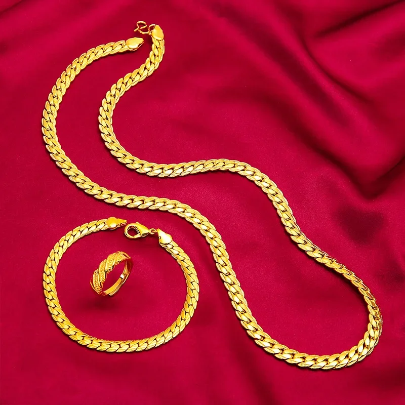 24K real gold 9999 yellow gold Boss Flat Chain Necklace Bracelet suit Verman Chain Bracelet Necklace
24K real gold 9999 yellow gold Boss Flat Chain Necklace Bracelet suit Verman Chain Bracelet Necklace