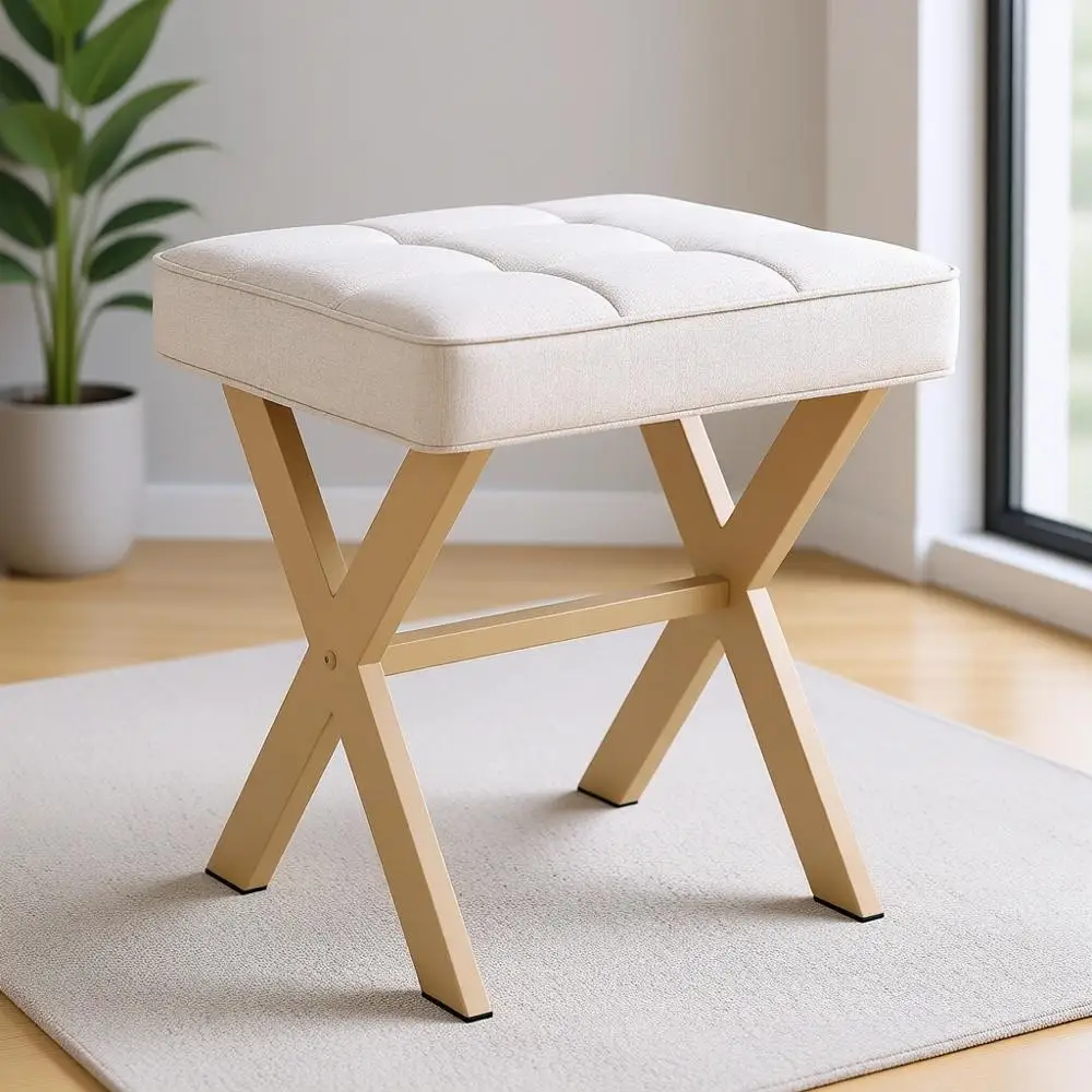 Linen Upholstered Makeup Stool with Metal Legs, Compact Ottoman for Vanity or Bathroom Use
Linen Upholstered Makeup Stool with Metal Legs, Compact Ottoman for Vanity or Bathroom Use