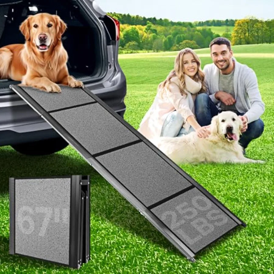 67''x 17'' Dog Ramp for Car, Folding Pet Ramp with Non-Slip Rug Surface, Extra Long Dog Steps for SUV/Truck, Black, Supports Up
67''x 17'' Dog Ramp for Car, Folding Pet Ramp with Non-Slip Rug Surface, Extra Long Dog Steps for SUV/Truck, Black, Supports Up