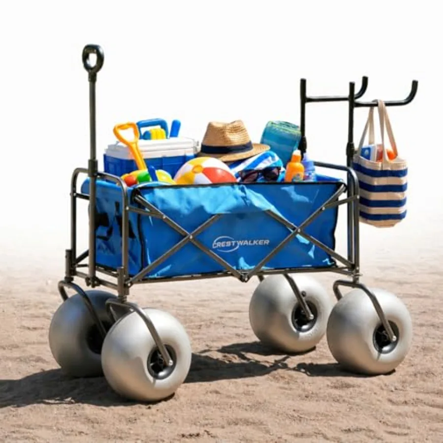 Beach Wagon for sand use steel frame black balloon wheels + folding chair racks + 300 lbs capacity + folds thin with quick-rele
Beach Wagon for sand use steel frame black balloon wheels + folding chair racks + 300 lbs capacity + folds thin with quick-rele