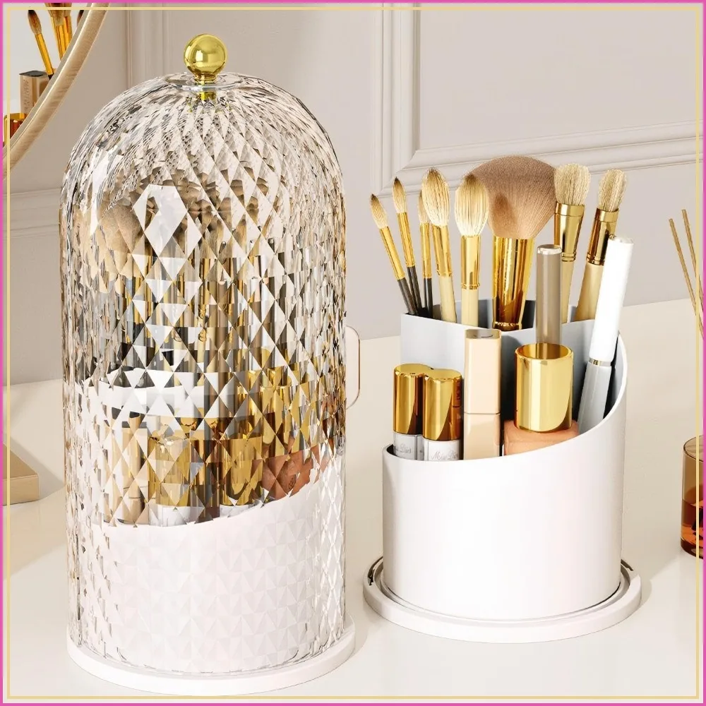 360 Rotating Makeup Brush Holder with Lid, Dustproof Diamond Storage Box for Vanity
360 Rotating Makeup Brush Holder with Lid, Dustproof Diamond Storage Box for Vanity