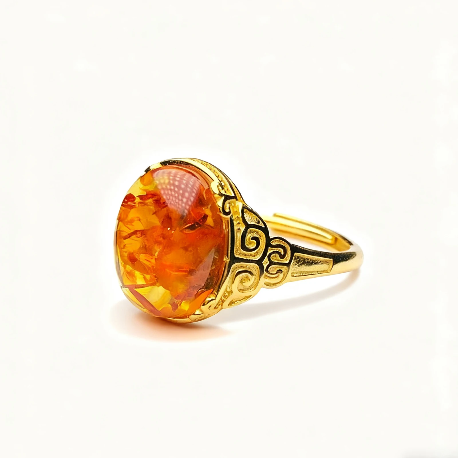 Genuine Pure Silver Ring with Natural Flower Amber 13x10x7mm Casting Engraved Chinese Cloud Scroll Pattern
Genuine Pure Silver Ring with Natural Flower Amber 13x10x7mm Casting Engraved Chinese Cloud Scroll Pattern