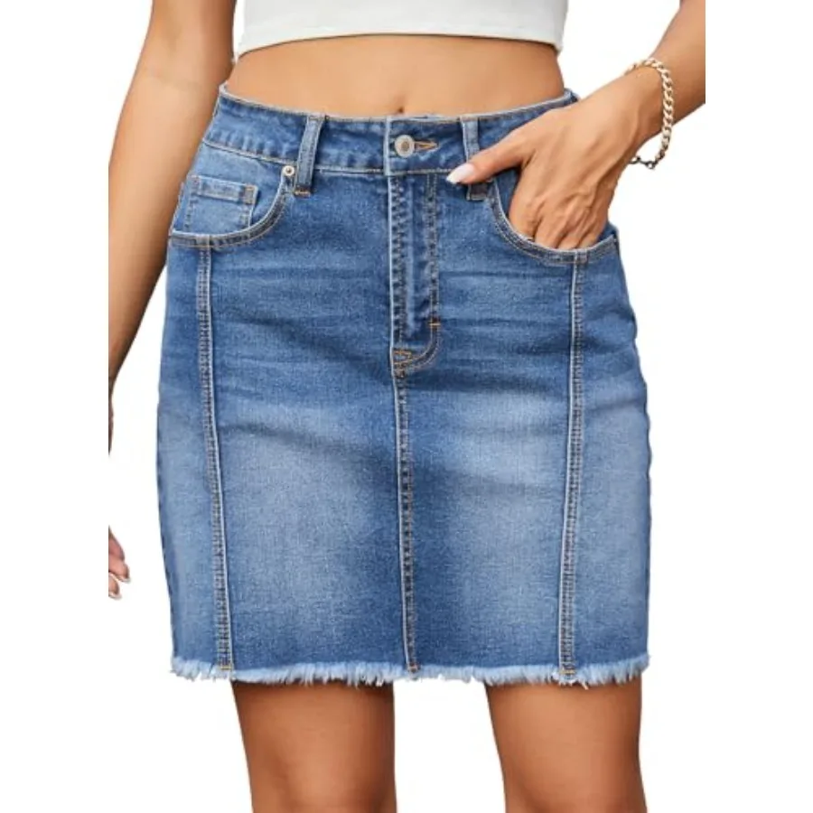 Womens Denim Skirt Casual Stretch High Waist Raw Hem Zip Fly Jean Skirt for Women
Womens Denim Skirt Casual Stretch High Waist Raw Hem Zip Fly Jean Skirt for Women