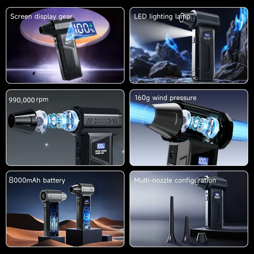 Wireless Jet Fan 990000RPM Brushless Motor Turbo Jet Blower Car Vacuum Cleaner Lighting/Digital Display Outdoor Portable Blower
Wireless Jet Fan 990000RPM Brushless Motor Turbo Jet Blower Car Vacuum Cleaner Lighting/Digital Display Outdoor Portable Blower