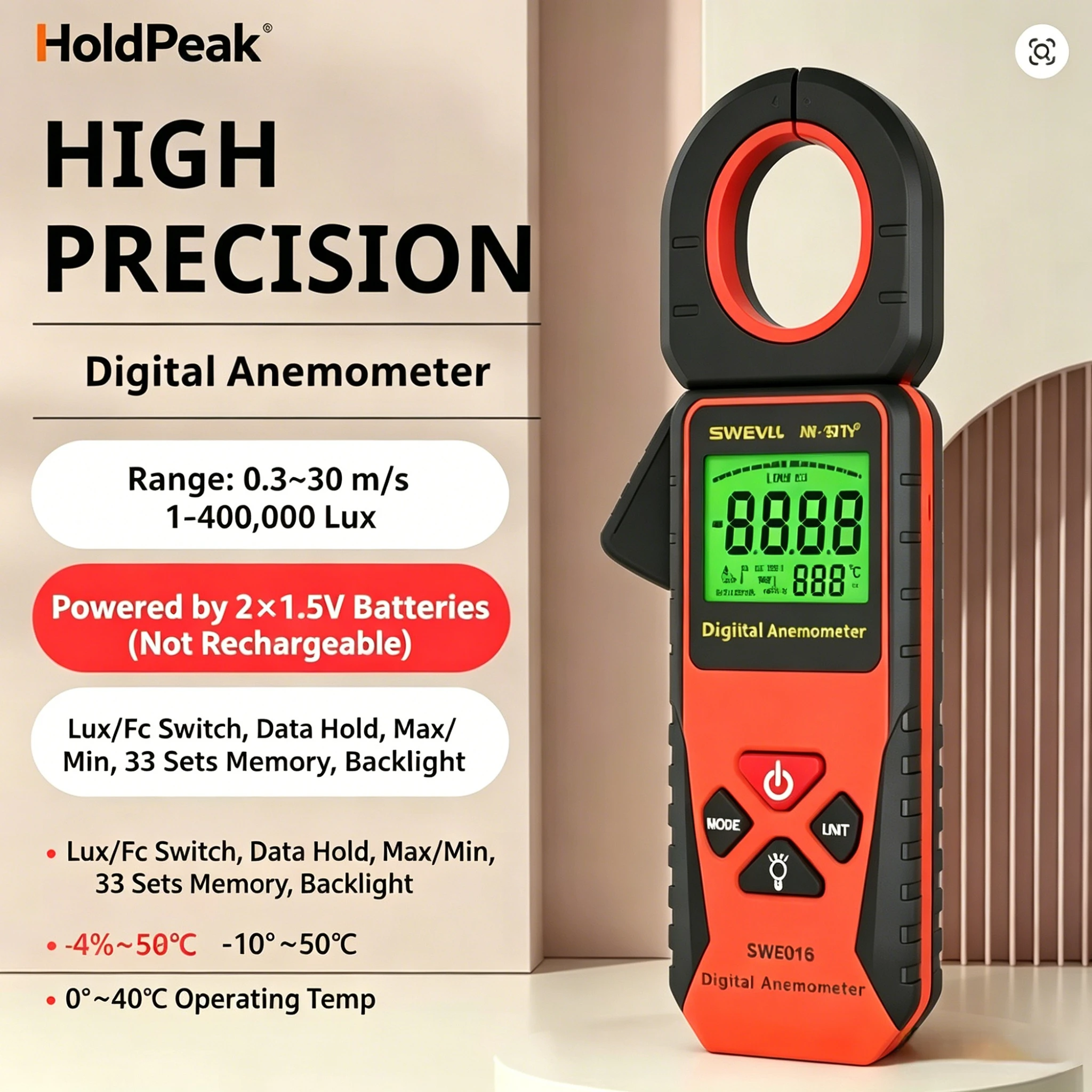 HP-881E Portable Digital Lux Meter 0.1-300000Lux 270° Rotating Detector Backlight LCD Lux/FC for Photography Stage LED
HP-881E Portable Digital Lux Meter 0.1-300000Lux 270° Rotating Detector Backlight LCD Lux/FC for Photography Stage LED