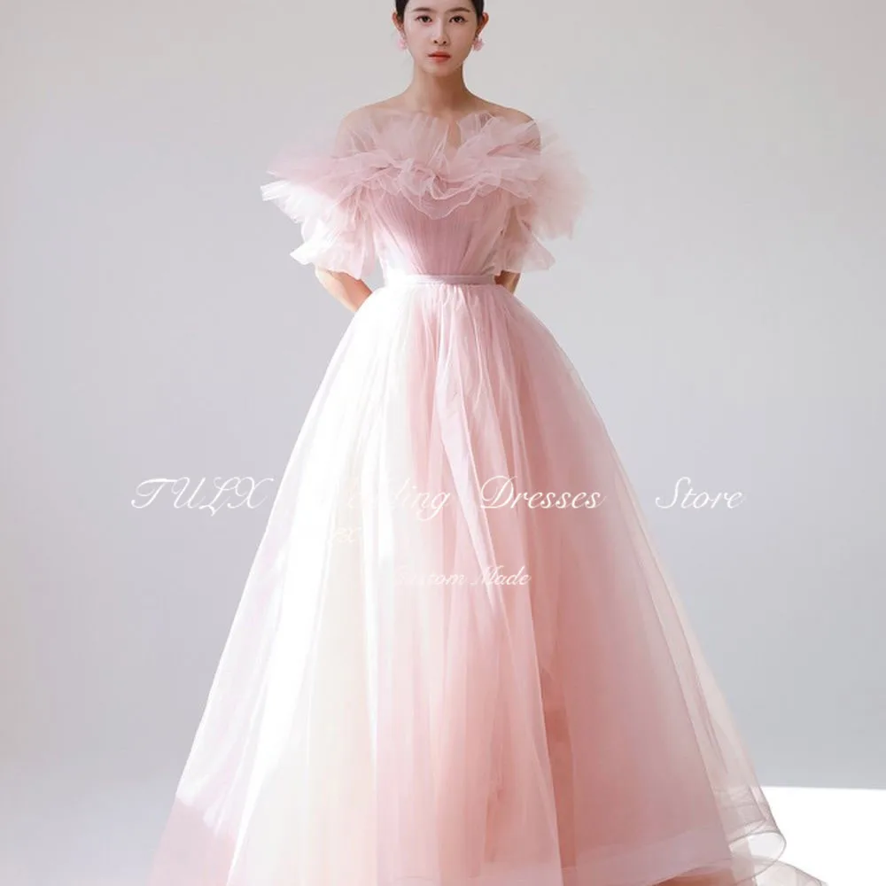 TULX Fairy Blush Pink Tulle Long Prom Evening Dresses Off the Shoulder Sleeves Formal Party Gowns Garden Korea Wedding Dress
TULX Fairy Blush Pink Tulle Long Prom Evening Dresses Off the Shoulder Sleeves Formal Party Gowns Garden Korea Wedding Dress