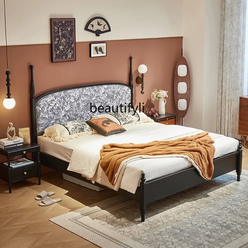 X Retro medieval solid wood bed master bedroom, simple, double soft bed
X Retro medieval solid wood bed master bedroom, simple, double soft bed