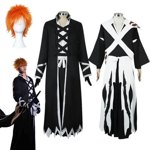 Bleach Anime Kurosaki Ichigo Tensa Zangetsu Cosplay Costume Set Soul Society Shinigami Kimono Mugetsu Uniform for Men