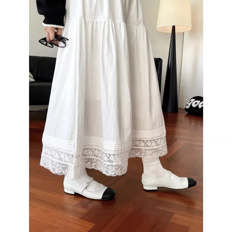 Kimotimo White Lace Edge Long Skirt Women Elastic Waist Elegant All Match A-line Skirts Spring Summer Fairy Pleated Solid Skort
Kimotimo White Lace Edge Long Skirt Women Elastic Waist Elegant All Match A-line Skirts Spring Summer Fairy Pleated Solid Skort