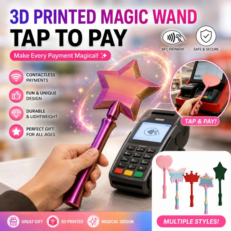 3D Printed Tap to Pay Magic Wand Star Shape Contactless Card Holder NFC Credit Card Clip Cute Portable Payment Wand Gift
3D Printed Tap to Pay Magic Wand Star Shape Contactless Card Holder NFC Credit Card Clip Cute Portable Payment Wand Gift