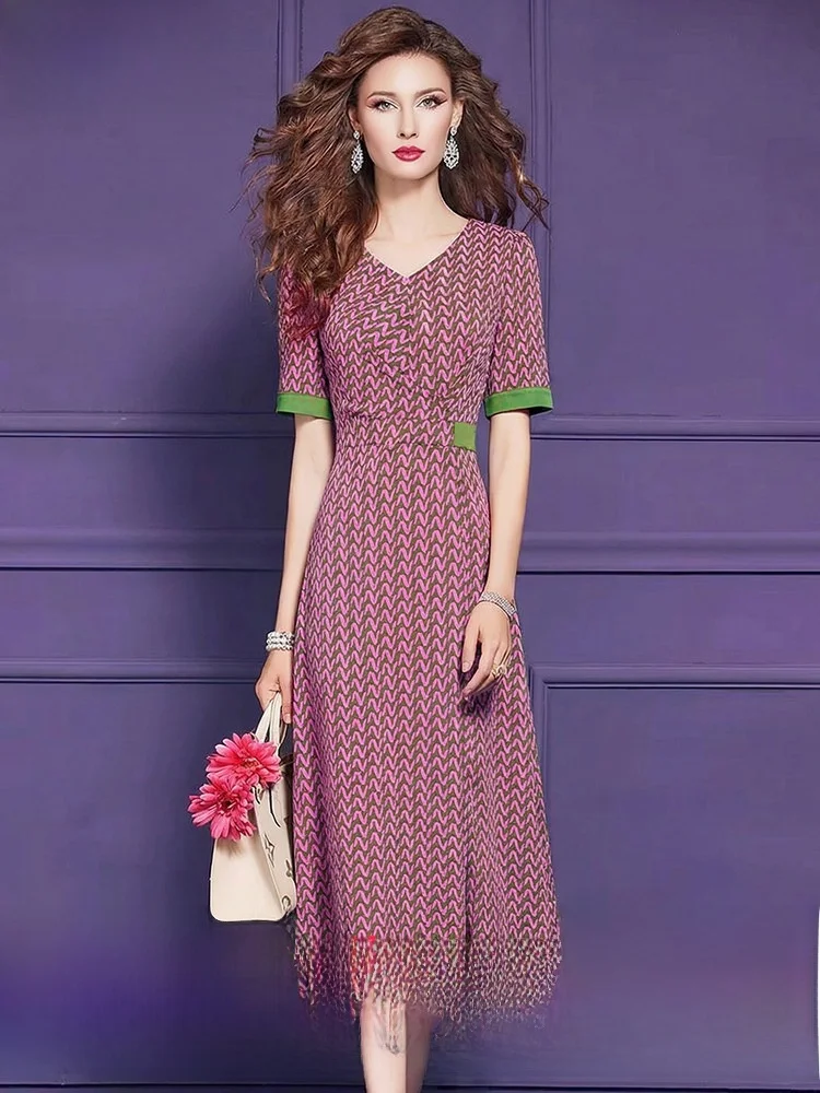 Elegant Floral Print Dress Women's Short Sleeve V-Neck Slimming High Waist A-Line Skirt City Commute Summer New Style FX&Mongyi
Elegant Floral Print Dress Women's Short Sleeve V-Neck Slimming High Waist A-Line Skirt City Commute Summer New Style FX&Mongyi