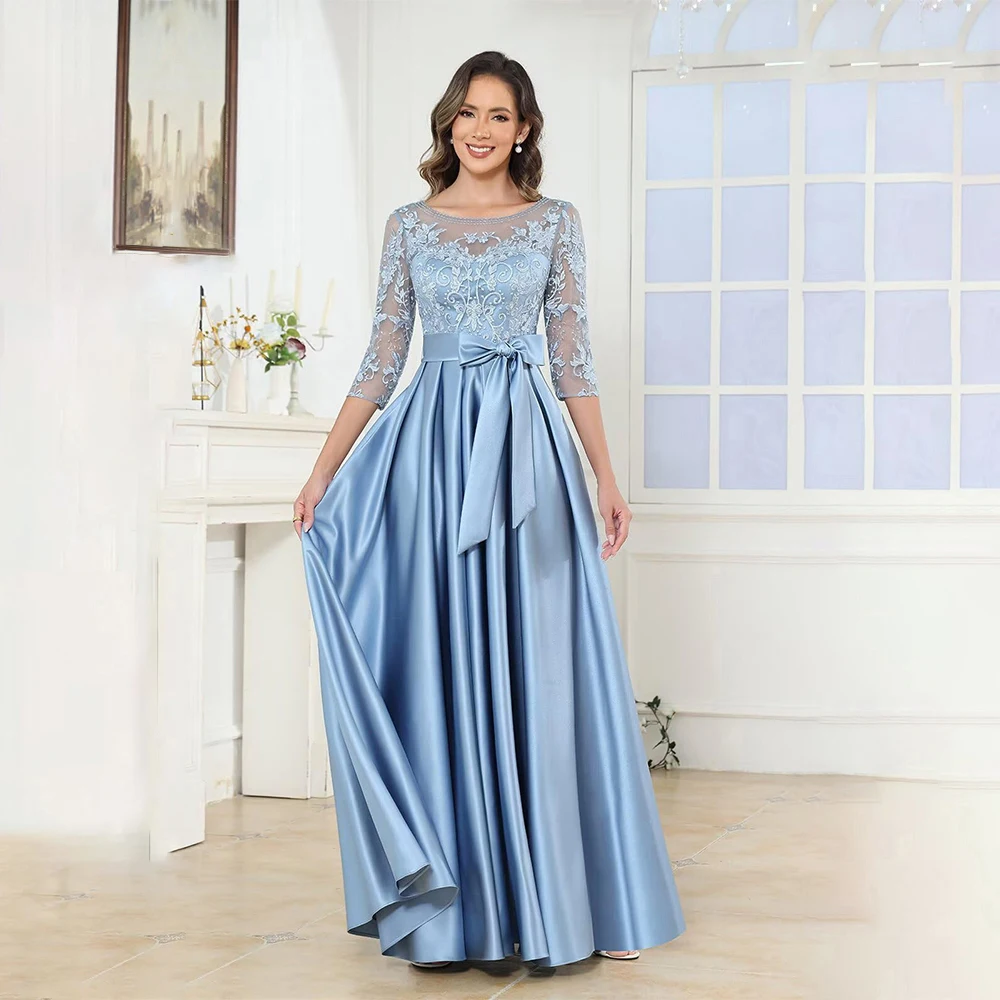 Customized Satin Mother of The Bride Dresses with Pockets Long Lace Appliques 3/4 Sleeve Formal Evening Gowns for Women
Customized Satin Mother of The Bride Dresses with Pockets Long Lace Appliques 3/4 Sleeve Formal Evening Gowns for Women