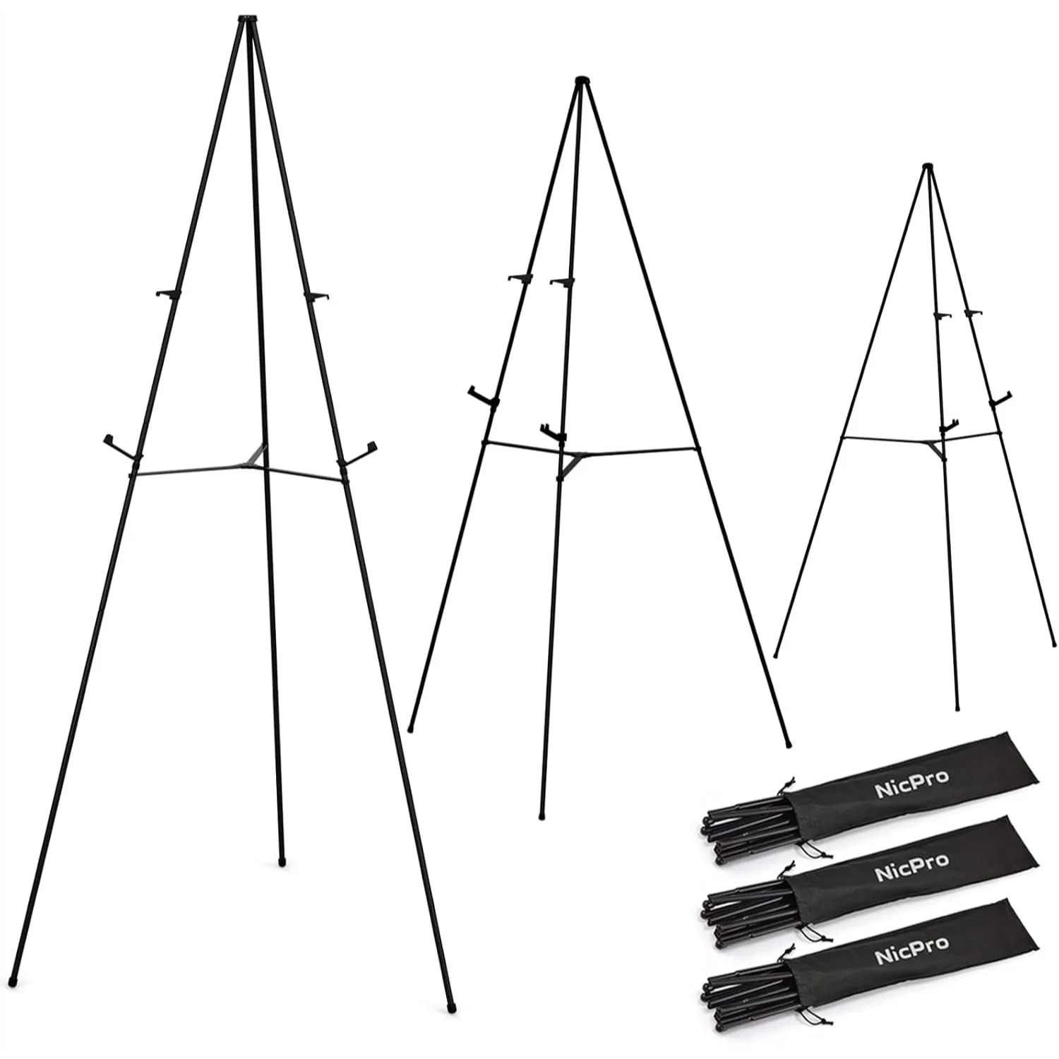 3 Pack Folding Easels for Display, 63 Inch Metal Floor Easel Stand Tripod Black Portable for Artist Poster Wedding with Carry
3 Pack Folding Easels for Display, 63 Inch Metal Floor Easel Stand Tripod Black Portable for Artist Poster Wedding with Carry