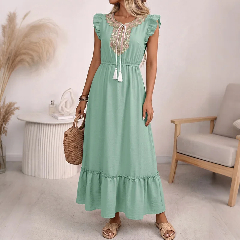 2026 Women's Summer Vacation Style Little Flying Sleeve Dress with Tassel A Line Swing Long Dress
2026 Women's Summer Vacation Style Little Flying Sleeve Dress with Tassel A Line Swing Long Dress