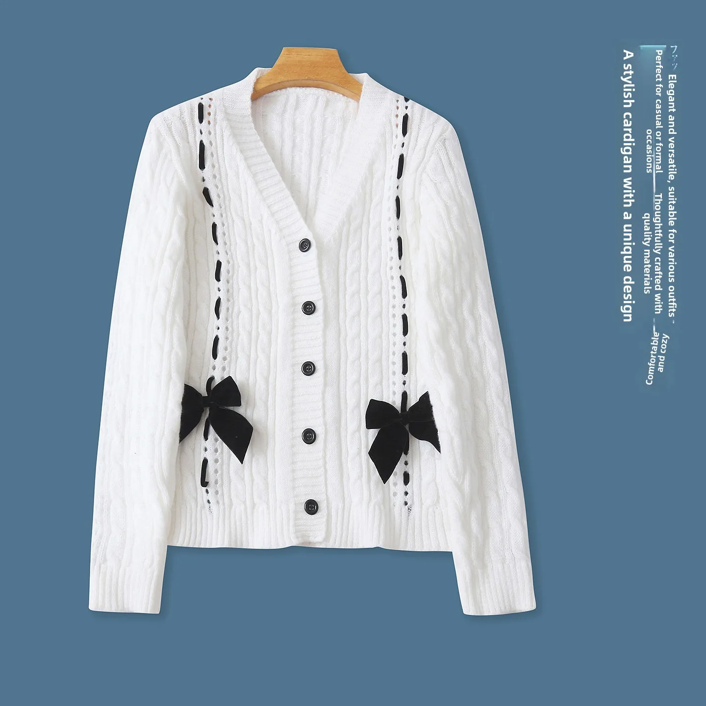 Sweet Open Cardigan Sweater Autumn New Women's Fashion V-neck Single Button Long Sleeve Color Block Knot Sweater
Sweet Open Cardigan Sweater Autumn New Women's Fashion V-neck Single Button Long Sleeve Color Block Knot Sweater