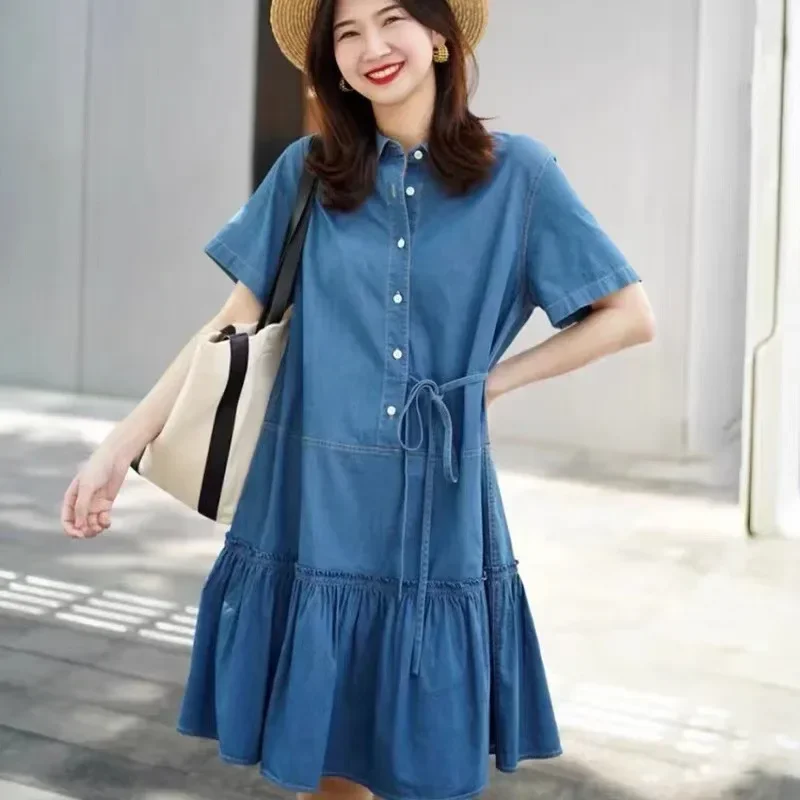 Women Denim Mini Dress V Neck Single Breasted Short Sleeve Fashion Design Casual Dress
Women Denim Mini Dress V Neck Single Breasted Short Sleeve Fashion Design Casual Dress