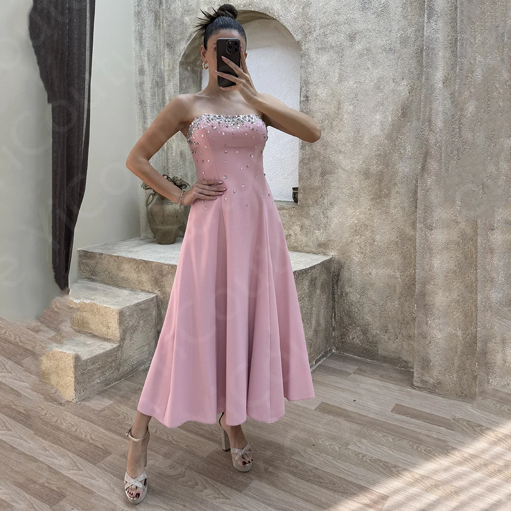 Classic Pink Prom Dresses 2024 Ankle Length Dress Evening Gown Strapless Beaded Wedding Party Dress Open Back Sleeveless
Classic Pink Prom Dresses 2024 Ankle Length Dress Evening Gown Strapless Beaded Wedding Party Dress Open Back Sleeveless