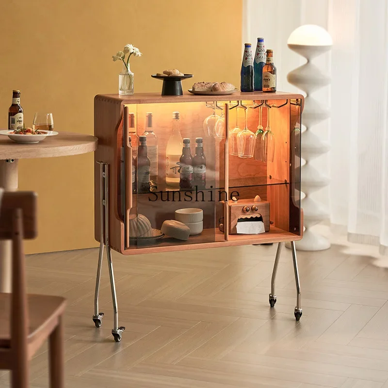 Solid wood removable glass side cabinet, living room storage, small wine rack
Solid wood removable glass side cabinet, living room storage, small wine rack