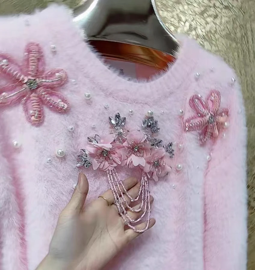 Autumn Winter Mid-length Sweet Pink Sweater for Women Long Sleeve Faux Fur Warm Knitted Pullovers Jumpers Korean Popular Clothes
Autumn Winter Mid-length Sweet Pink Sweater for Women Long Sleeve Faux Fur Warm Knitted Pullovers Jumpers Korean Popular Clothes
