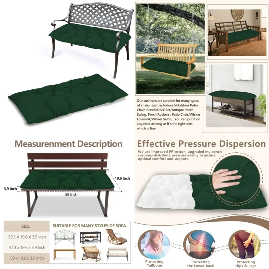 59 inch Indoor/Outdoor Bench Cushion, Swing Cushion,2/3 seat Thick Outdoor Garden Bench Seat Cushion Backrest Waterproof Bench Pad (59 X 19.13 in,Dark Green)
59 inch Indoor/Outdoor Bench Cushion, Swing Cushion,2/3 seat Thick Outdoor Garden Bench Seat Cushion Backrest Waterproof Bench Pad (59 X 19.13 in,Dark Green)