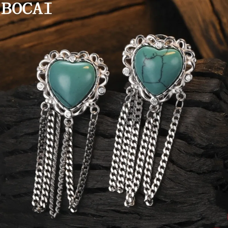 BOCAI S925 Sterling Silver Earrings for Women New Fashion Natural Turquoise Gemstone Love Tassel Ear Studs Jewelry
BOCAI S925 Sterling Silver Earrings for Women New Fashion Natural Turquoise Gemstone Love Tassel Ear Studs Jewelry