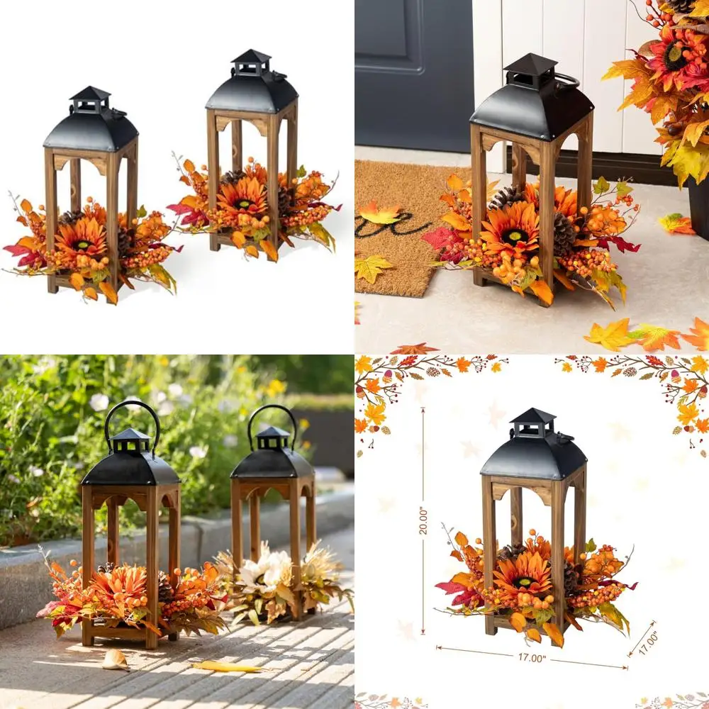 Autumn Decorative Wooden Lanterns Set of 2, 20 Tall, Sunflower Pinecone Berry Design for Patio Centerpieces
Autumn Decorative Wooden Lanterns Set of 2, 20 Tall, Sunflower Pinecone Berry Design for Patio Centerpieces
