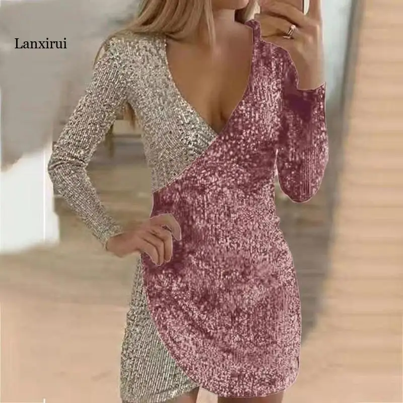 Elegant Wrap V Neck Irregular Women Dress Sexy Glitter Shiny Patchwork Sequins Party Dress Casual Long Sleeve Slit Mini Dresses
Elegant Wrap V Neck Irregular Women Dress Sexy Glitter Shiny Patchwork Sequins Party Dress Casual Long Sleeve Slit Mini Dresses