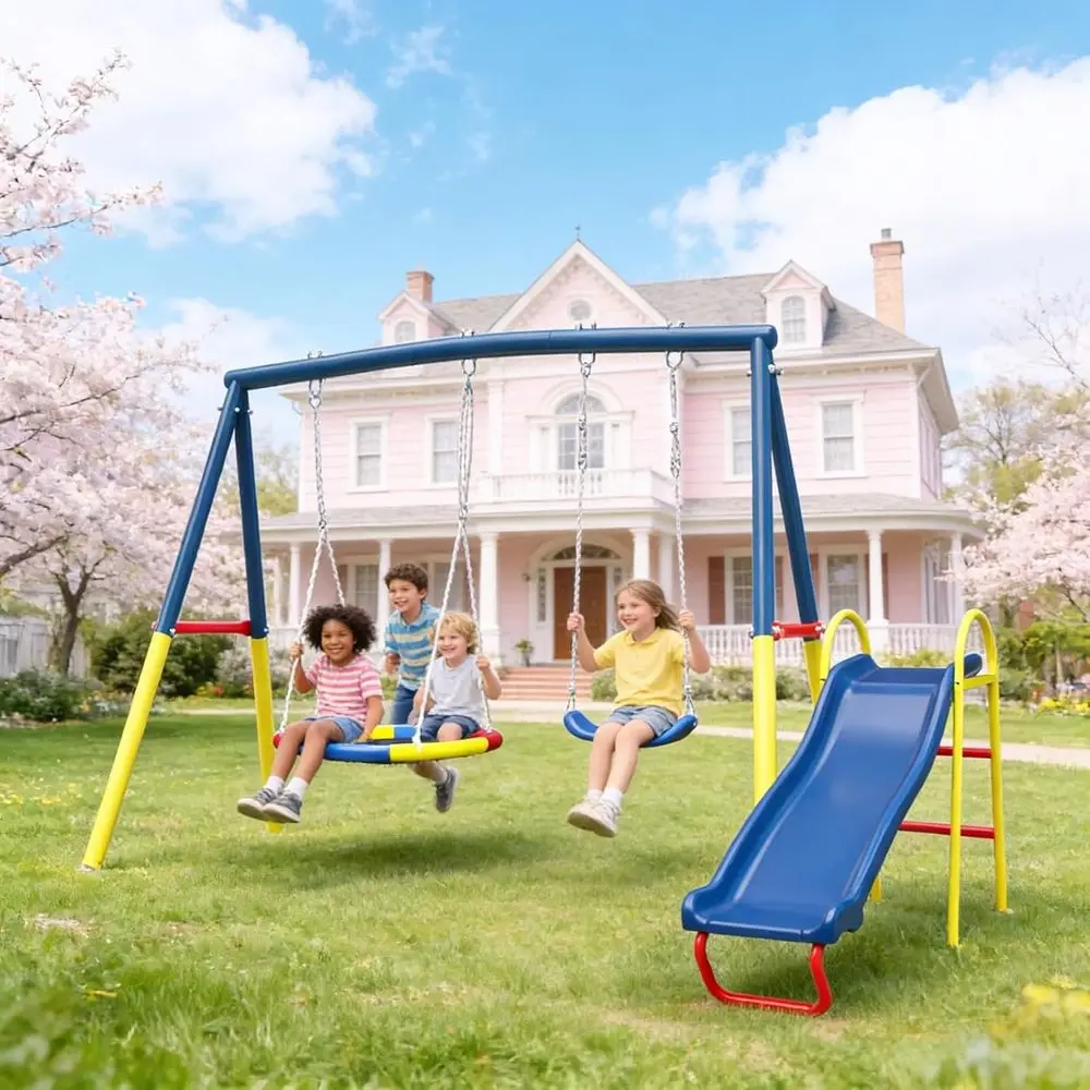 Heavy-Duty Outdoor Playground Combo, 440lbs Weight Capacity, 3-in-1 Swing Set with Slide & Seats (Blue & Yellow)
Heavy-Duty Outdoor Playground Combo, 440lbs Weight Capacity, 3-in-1 Swing Set with Slide & Seats (Blue & Yellow)