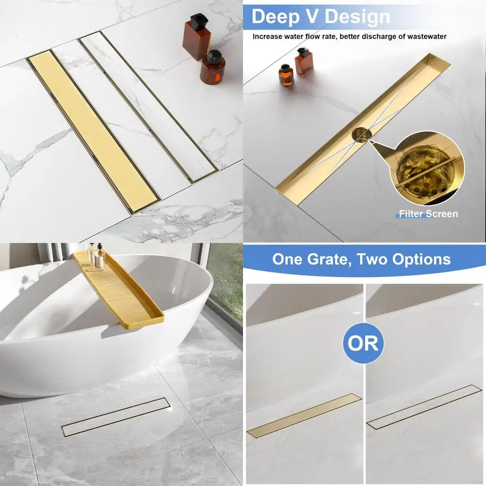 Линейный слив для душа из нержавеющей стали, 28 дюймов с решеткой для вставки в плитку, отделка из матового золота, длинный прямоугольный пол для современной ванной комнаты
Линейный слив для душа из нержавеющей стали, 28 дюймов с решеткой для вставки в плитку, отделка из матового золота, длинный прямоугольный пол для современной ванной комнаты