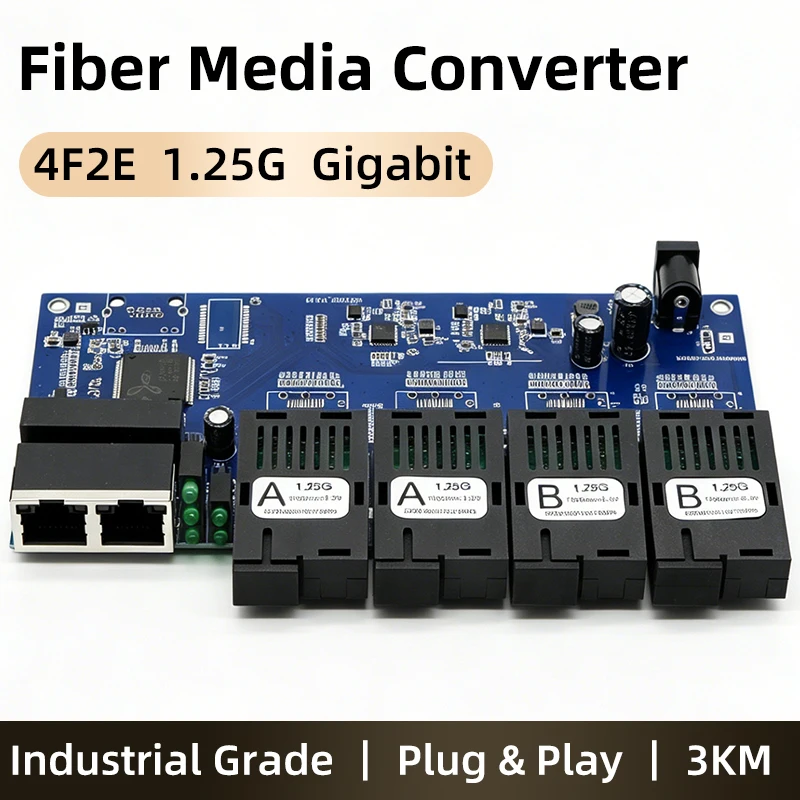 BYXGD 4F2E 1.25G Gigabit Fiber Media Converter PCB Board 4SC to 2RJ45 Ethernet Switch 3KM for FTTH CCTV Industrial Automation
BYXGD 4F2E 1.25G Gigabit Fiber Media Converter PCB Board 4SC to 2RJ45 Ethernet Switch 3KM for FTTH CCTV Industrial Automation