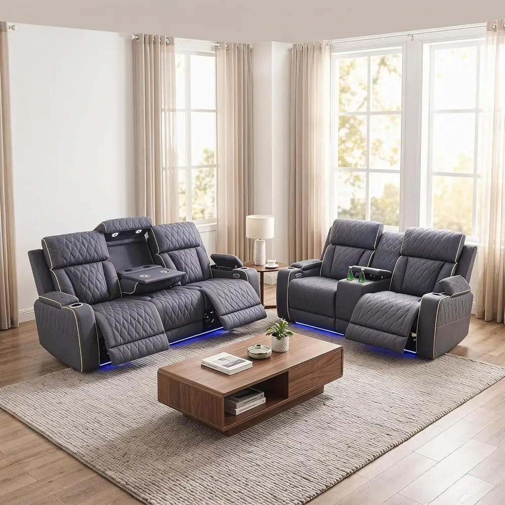 2-Piece Power Reclining Sofa Set with LED Lights, Electric Recline Living Room Furniture, Leather Couch Set with USB/Cup Holders
2-Piece Power Reclining Sofa Set with LED Lights, Electric Recline Living Room Furniture, Leather Couch Set with USB/Cup Holders
