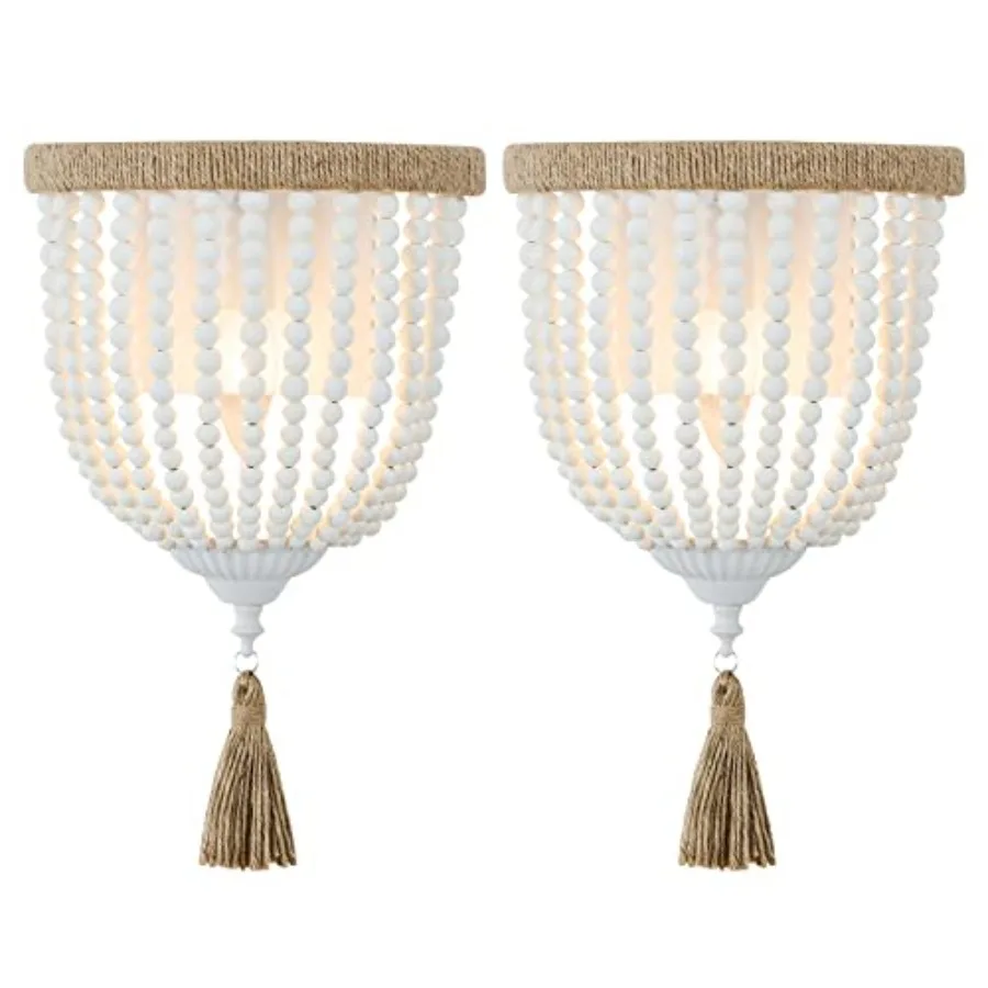 Boho Wood Beaded Wall Light Hand-Woven Rope Farmhouse Bedside Wall Lamp White Rustic Bohemia Wall Sconce Lighting Fixture for B
Boho Wood Beaded Wall Light Hand-Woven Rope Farmhouse Bedside Wall Lamp White Rustic Bohemia Wall Sconce Lighting Fixture for B
