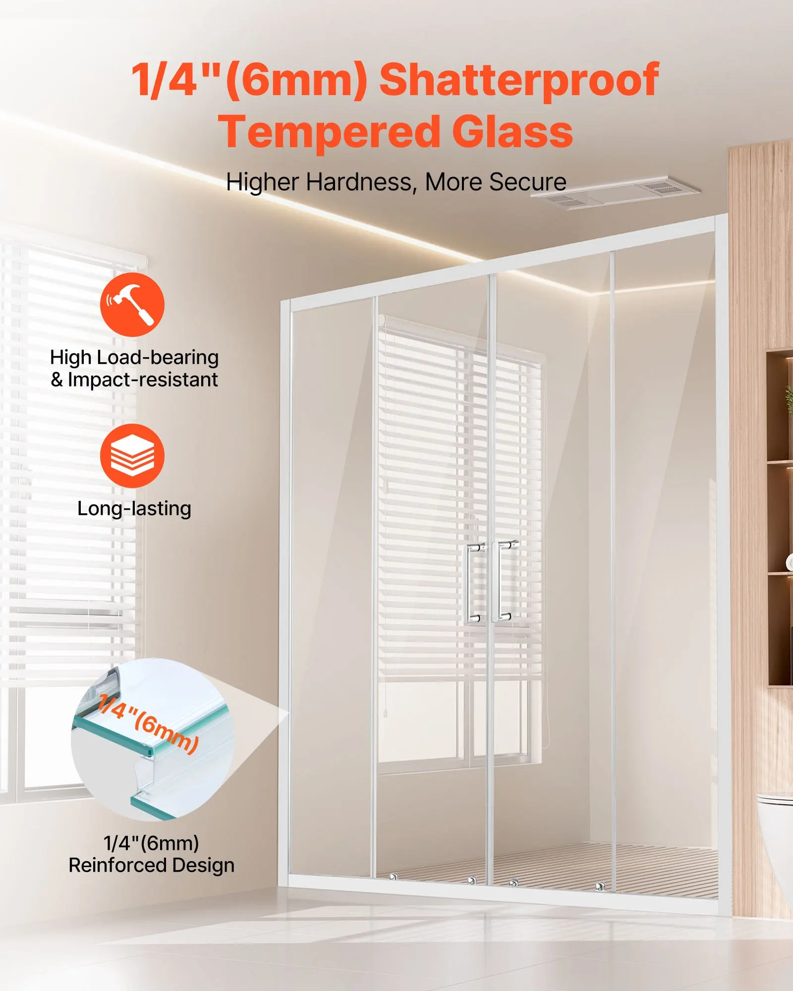Semi-frameless Shower Door, 57.8-59 W X 70 H In, Double Sliding Glass Door With 1/4 In(6mm) Clear Tempered Glass, Waterproof
Semi-frameless Shower Door, 57.8-59 W X 70 H In, Double Sliding Glass Door With 1/4 In(6mm) Clear Tempered Glass, Waterproof