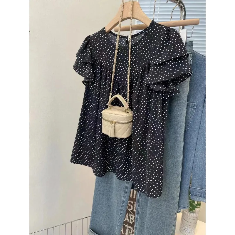 Women Polka Dot Ruffle Short Sleeve Blouse Summer Casual O-neck Loose Shirt
Women Polka Dot Ruffle Short Sleeve Blouse Summer Casual O-neck Loose Shirt