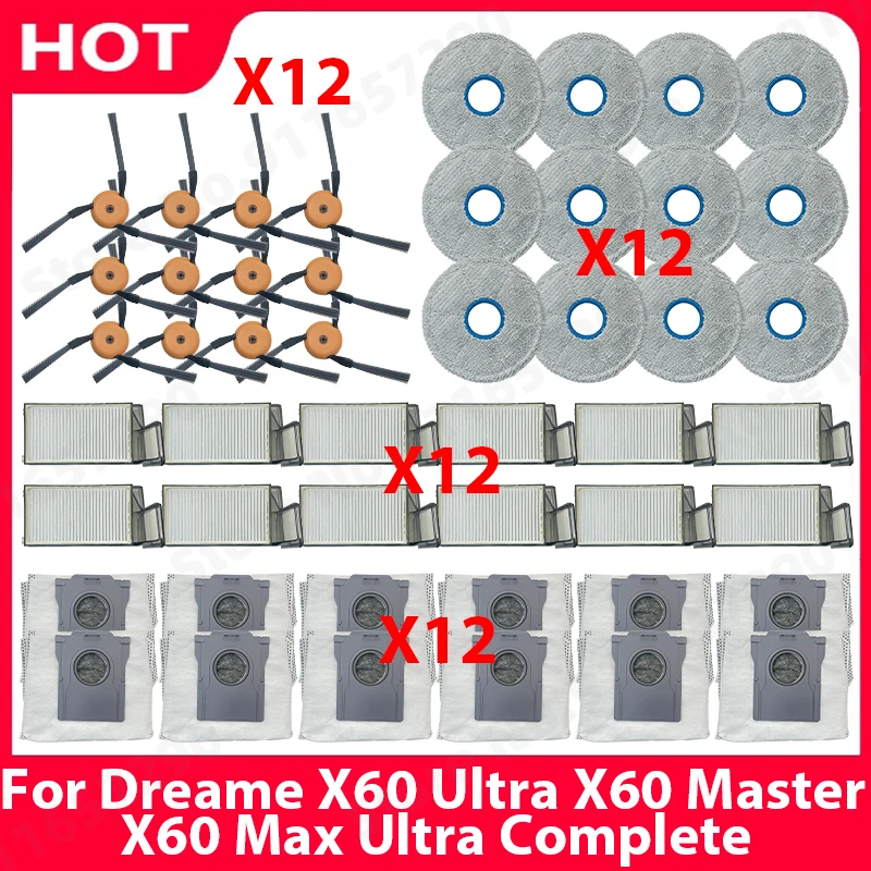 For (Dreame X60 Ultra / X60 Master / X60 Max Ultra Complete) Spare Parts Side Brush HEPA Filter Mop Dust Bag Accessories
For (Dreame X60 Ultra / X60 Master / X60 Max Ultra Complete) Spare Parts Side Brush HEPA Filter Mop Dust Bag Accessories