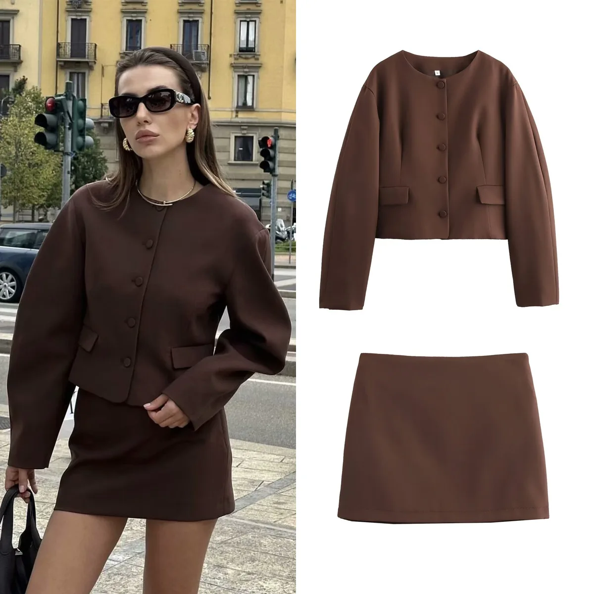 Fashion Coat Mini Skirt Sets For Women O-neck Button Jacket Zipper A-line Skirts 2 Piece Suit 2025 New in Matching Set Outfit
Fashion Coat Mini Skirt Sets For Women O-neck Button Jacket Zipper A-line Skirts 2 Piece Suit 2025 New in Matching Set Outfit