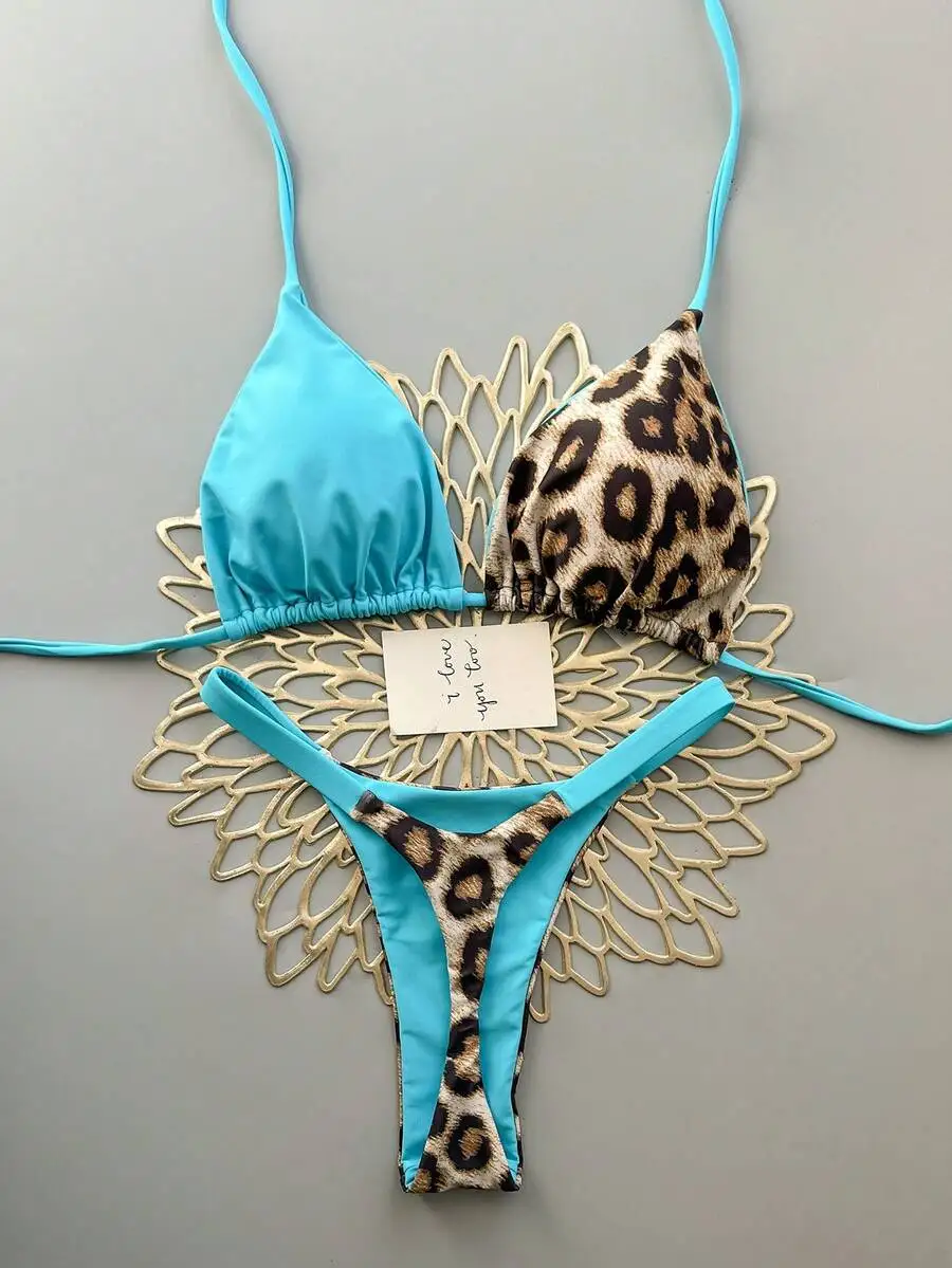Womens Blue Leopard Print Triangle Bikini Set High Cut Thong Bottoms Summer Beach Swimwear
Womens Blue Leopard Print Triangle Bikini Set High Cut Thong Bottoms Summer Beach Swimwear